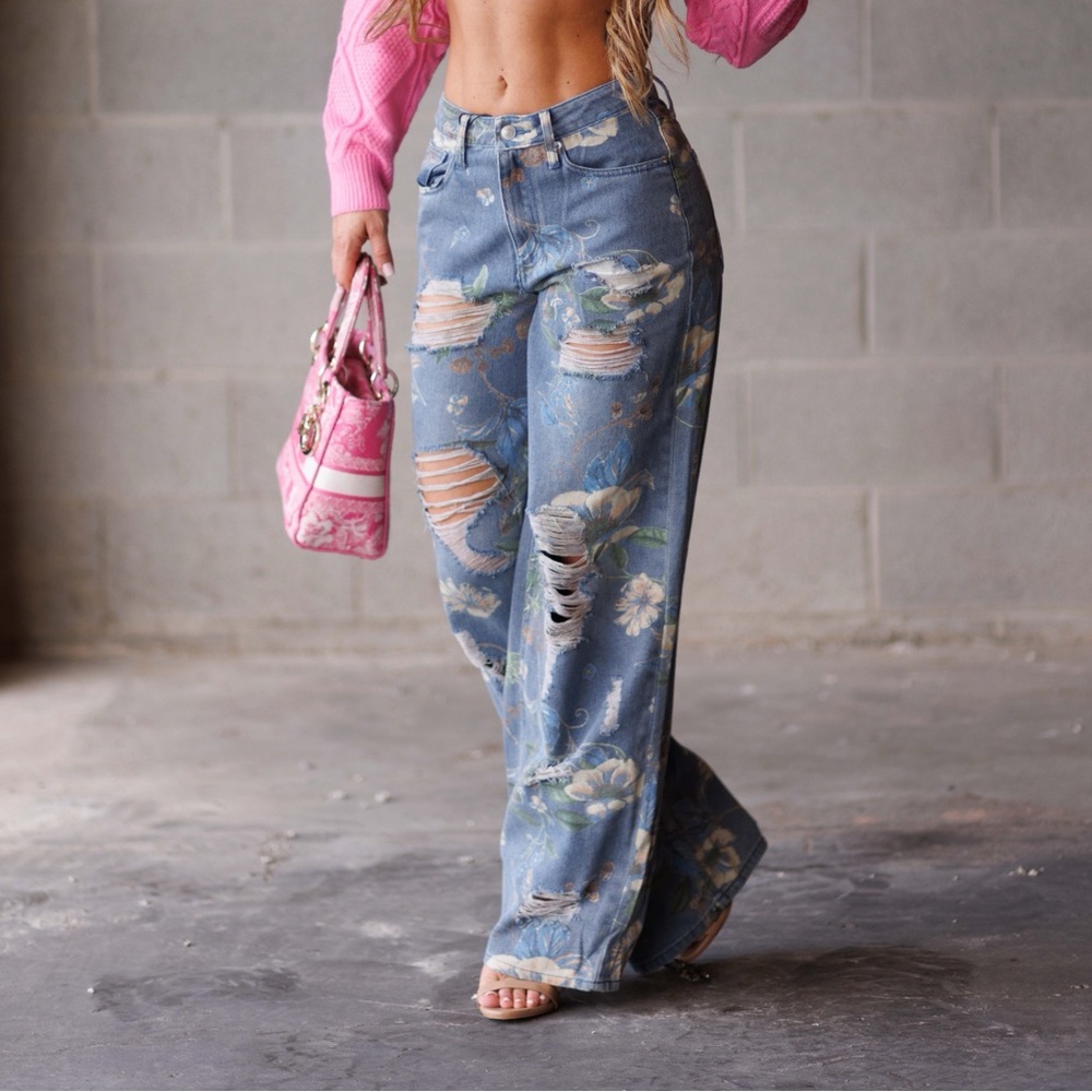 Floral ripped jeans